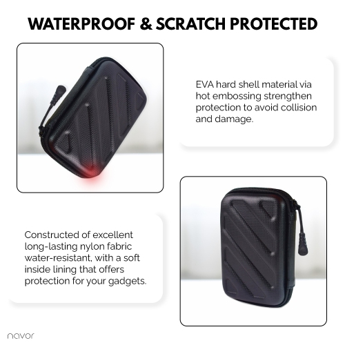 Navor – Étui de transport rigide portatif résistant à l’eau, pochette pour accessoires électroniques, range-câbles série 3