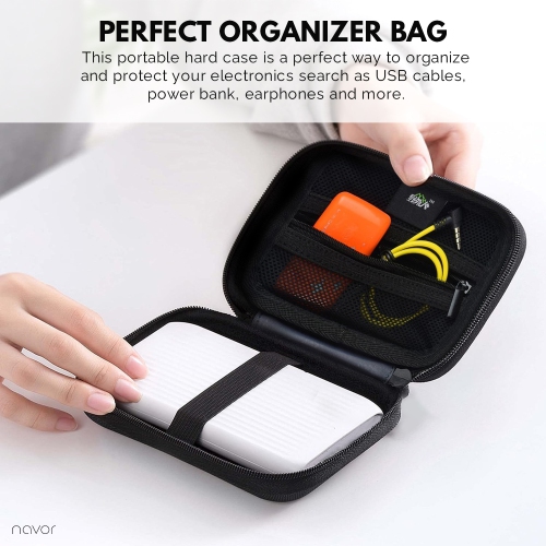 Navor – Étui de transport rigide portatif résistant à l’eau, pochette pour accessoires électroniques, range-câbles série 3