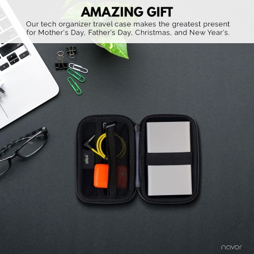 Navor – Étui de transport rigide portatif résistant à l’eau, pochette pour accessoires électroniques, range-câbles série 3