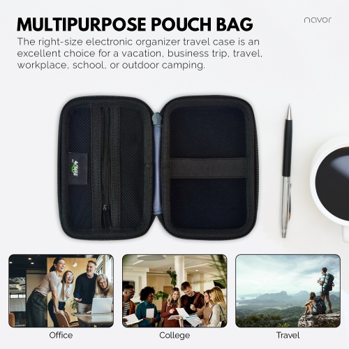 Navor – Étui de transport rigide portatif résistant à l’eau, pochette pour accessoires électroniques, range-câbles série 3