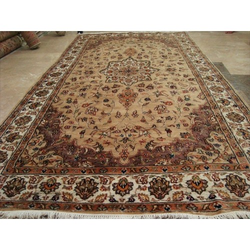 Beige Tan Floral Exclusive Rectangle Area Rug Hand Knotted Wool Silk Carpet'