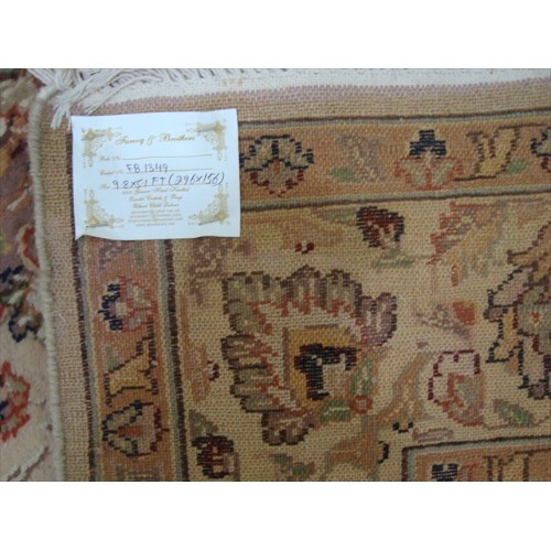 Beige Tan Floral Exclusive Rectangle Area Rug Hand Knotted Wool Silk Carpet'