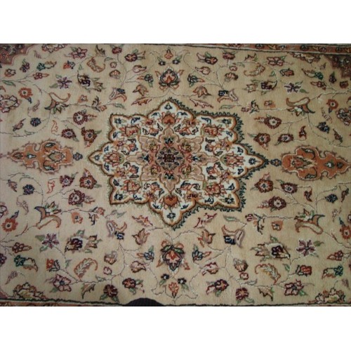 Beige Tan Floral Exclusive Rectangle Area Rug Hand Knotted Wool Silk Carpet'