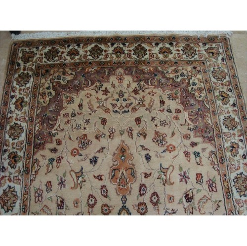 Beige Tan Floral Exclusive Rectangle Area Rug Hand Knotted Wool Silk Carpet'
