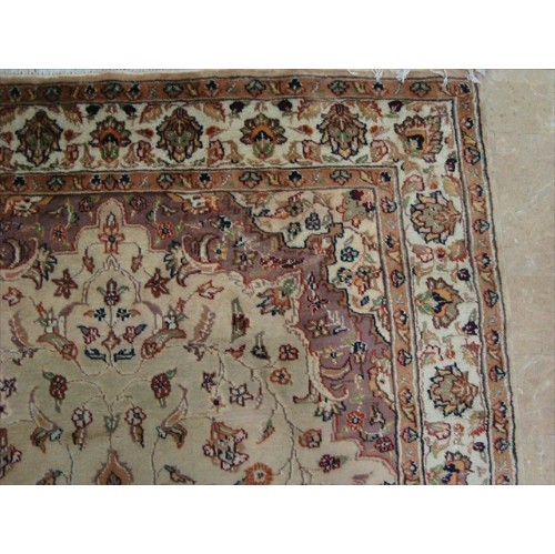 Beige Tan Floral Exclusive Rectangle Area Rug Hand Knotted Wool Silk Carpet'