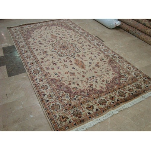 Beige Tan Floral Exclusive Rectangle Area Rug Hand Knotted Wool Silk Carpet'