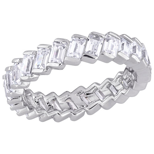 Eternity Ring in Sterling Silver with Emerald White Cubic Zirconia - Size 6