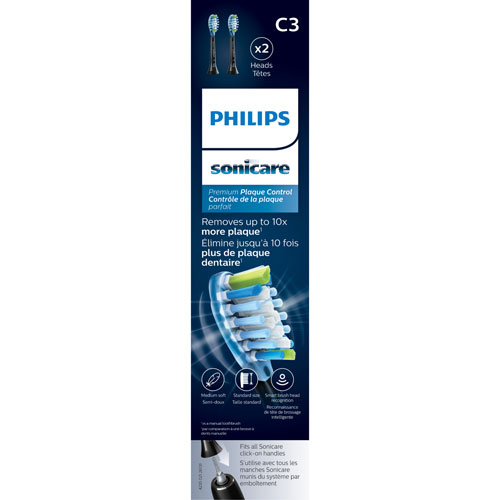 Tête de brossage pour Sonicare Premium Plaque Control de Philips - Ensemble de 2 - Noir