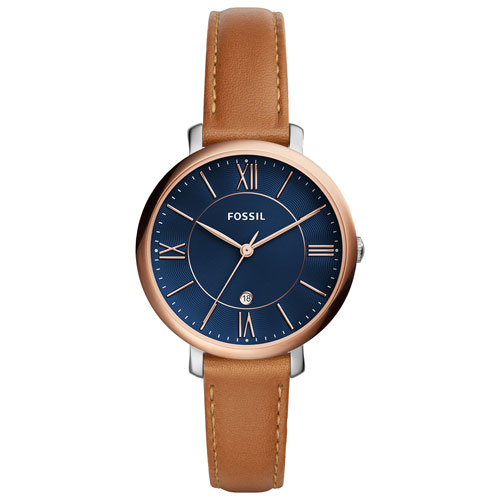 Fossil Jacqueline 36mm Women's Analog Casual Watch with Leather Strap - Brown/Blue
