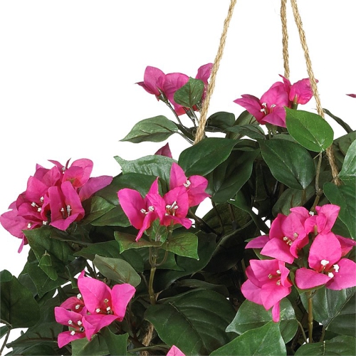 Nearly Natural Bougainvillea Hanging Basket Silk Plant in Pink/Brown