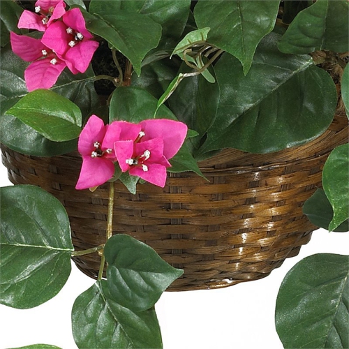 Nearly Natural Bougainvillea Hanging Basket Silk Plant in Pink/Brown
