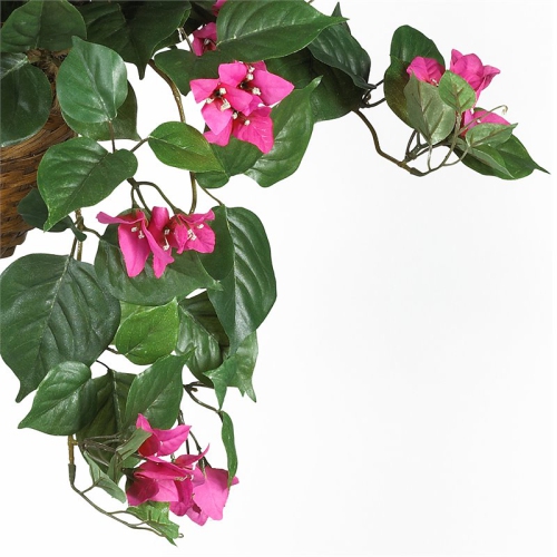 Nearly Natural Bougainvillea Hanging Basket Silk Plant in Pink/Brown