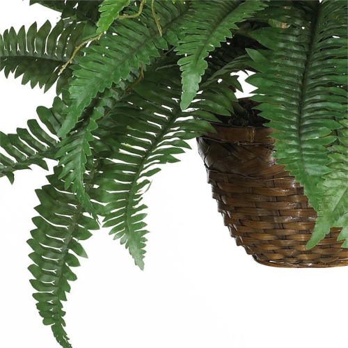 Nearly Natural Boston Fern Silk with Decorative Hanging Basket in Green/Brown