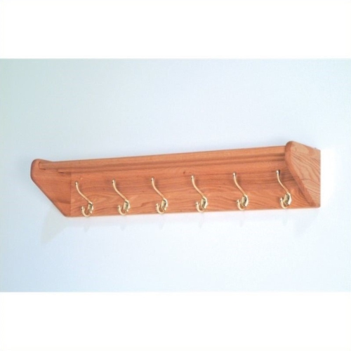 WOODEN MALLET  Hat And Coat Rack With 6 Brass Hooks In Light Oak