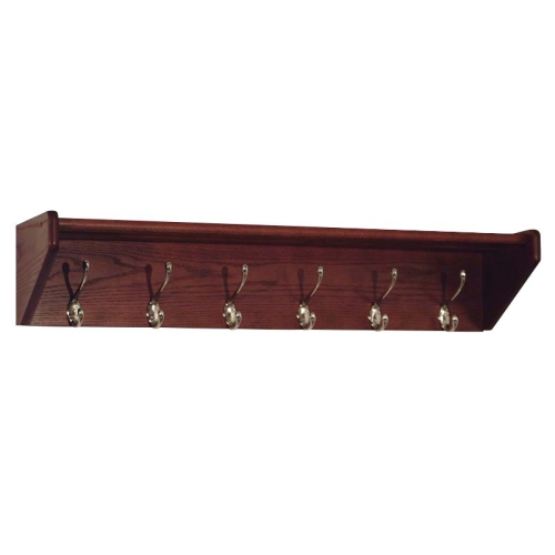 Wooden Mallet 36HCRNMH 6 Hook Shelf Mahogany - Nickel