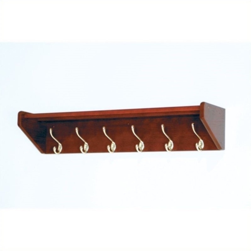 WOODEN MALLET  Hat And Coat Rack With 6 Brass Hooks In Mahogany