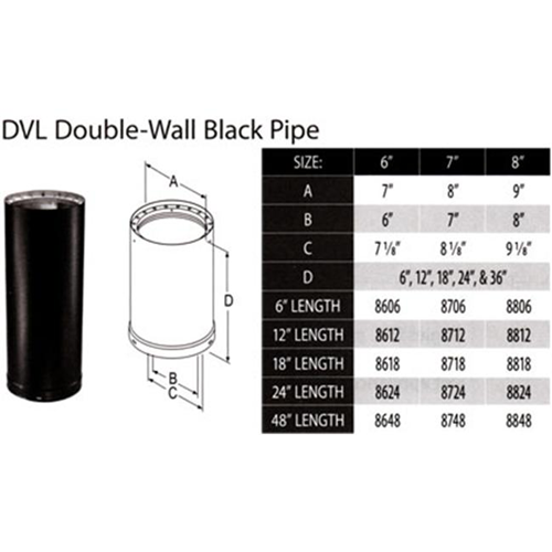 M G Duravent 6DVL-24 6 Inch x 24 Inch Dura-Vent DVL Double-Wall Black Pipe