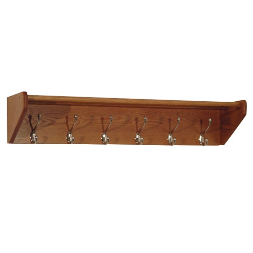 Wooden Mallet 36HCRNMO 6 Hook Shelf in Medium Oak - Nickel
