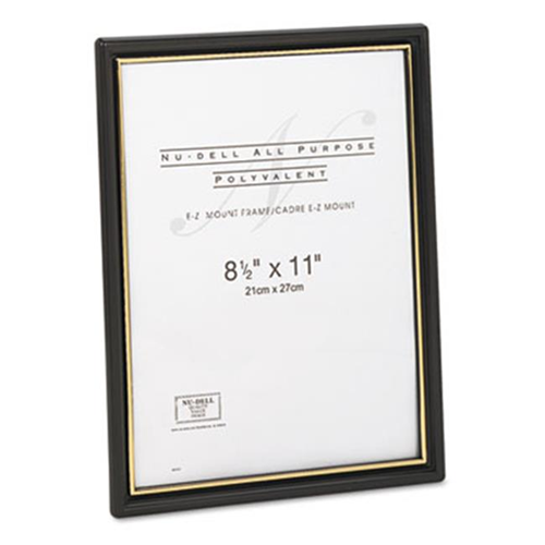 Nu-Dell 11818 EZ Mount Document Frame with Trim Accent Plastic 8.5 x 11 Black-Gold 18-CT