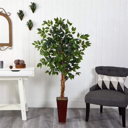 Nearly Natural 5924 5.5Ft Ficus Tree with Bamboo Planter