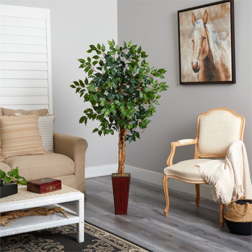Nearly Natural 5924 5.5Ft Ficus Tree with Bamboo Planter