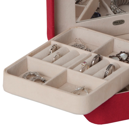 Mele & Co 0057322M Giana Plush Fabric Jewelry Box with Lift Out Tray in Red