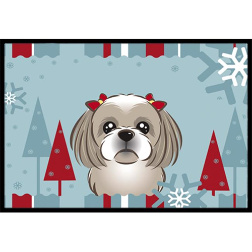 Tapis d'intérieur et d'extérieur Carolines Treasures BB1746MAT Winter Holiday Grey Shih Tzu 18 x 27 po.