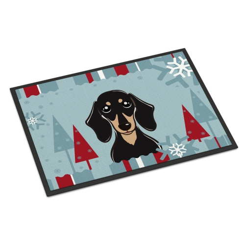 Carolines Treasures BB1711MAT Winter Holiday Smooth Black And Tan Dachshund Indoor & Outdoor Mat 18 x 27 in.