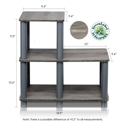 Furinno Turn-N-Tube Accent Decorative Shelf French Oak & Grey - 19.9 x 18.9 x 9.4 in.