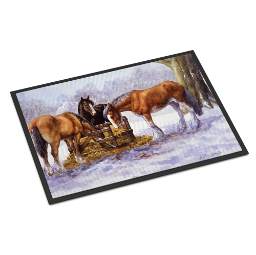 Carolines Treasures BDBA0297JMAT Horses Eating Hay in the Snow Indoor or Outdoor Mat 24 x 36