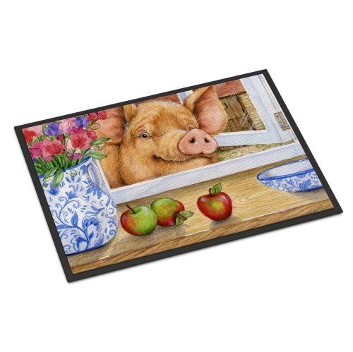 Carolines Treasures CDCO0352JMAT Pig Trying to Reach the Apple in the Window Indoor or Outdoor Mat 24 x 36