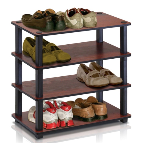 FURINNO  Turn-S-Tube 4-Tier Shoe Rack Dark Cherry & Black - 22.25 X 23.6 X 11.6 In