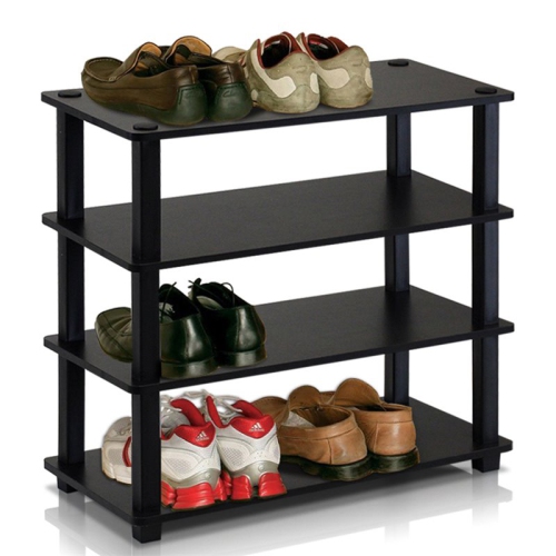 FURINNO  Turn-S-Tube 4-Tier Shoe Rack Espresso & Black - 22.25 X 23.6 X 11.6 In