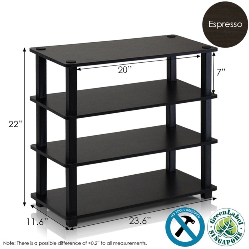 Furinno Turn-S-Tube 4-Tier Shoe Rack Espresso & Black - 22.25 x 23.6 x 11.6 in.
