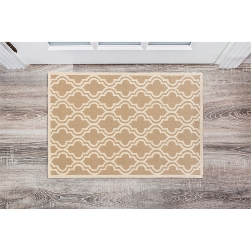 Linon RUG-SH1023 2 x 3 ft. Silhouette Quatrefoil Indoor Area Rug - Beige