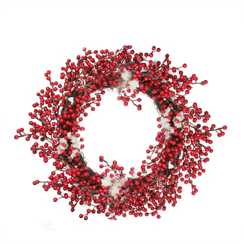 NorthLight 18 in. Decorative Artificial Red Berry Christmas Wreath with Frosted Accents - Unlit