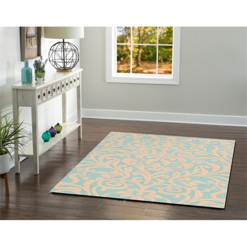 Linon RUGTA40757 5 x 7 ft. Trio 407 Gdamask Indoor Area Rug - Aqua