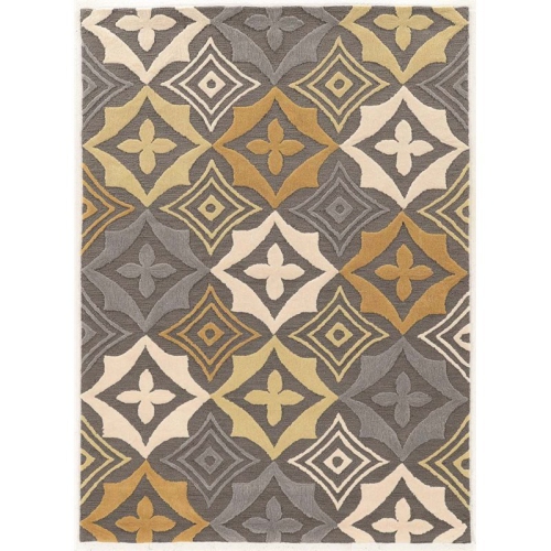 LINON HOME DECOR  Linon Rugta56257 5 X 7 Ft. Trio Emblem Hand Tufted Area Rug - Grey & Gold In Blue