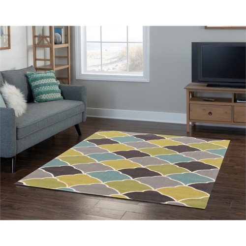 Linon RUGTA70057 5 x 7 ft. Trio Hand Tufted Area Rug - Green Gold & Blue