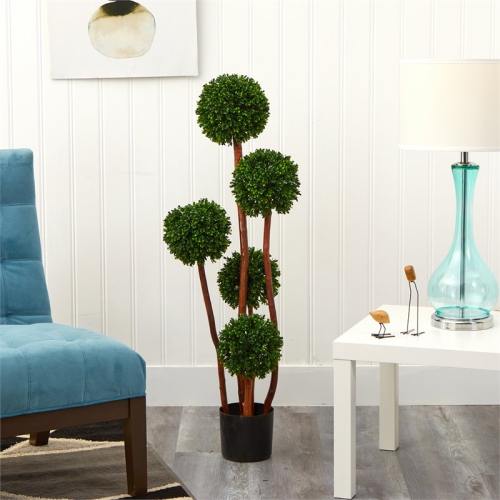 Nearly Natural 5428 4 ft. Boxwood Topiary x5 With 420 Leaves UV Resistant - Indoor & Outdoor