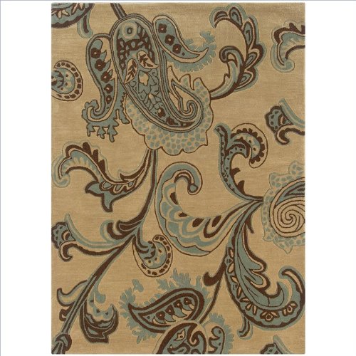 Linon RUG-TARL0257 5 x 7 ft. Trio Hand Tufted Area Rug - Beige & Blue Paisley
