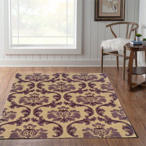 Linon RUG-TARL0557 5 x 7 ft. Trio Tufted Indoor Area Rug - Cream & Purple