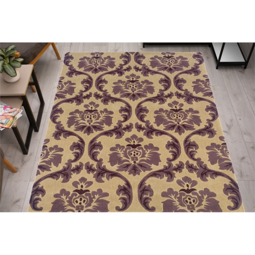 Linon RUG-TARL0557 5 x 7 ft. Trio Tufted Indoor Area Rug - Cream & Purple