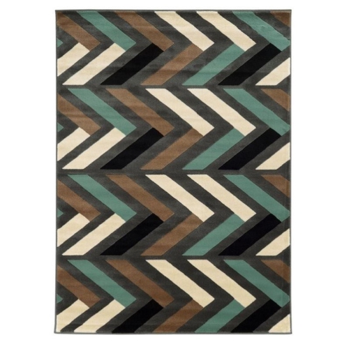 LINON HOME DECOR  Linon Rugra0758 5 X 7 Ft. Roma Collection Herringbone Indoor Area Rug - & Turquoise In Grey