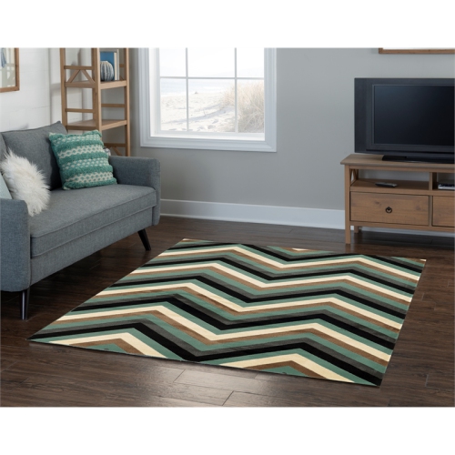 Linon RUGRA1358 5 x 7 ft. Roma Collection Chevron Indoor Area Rug - Turquoise & Grey