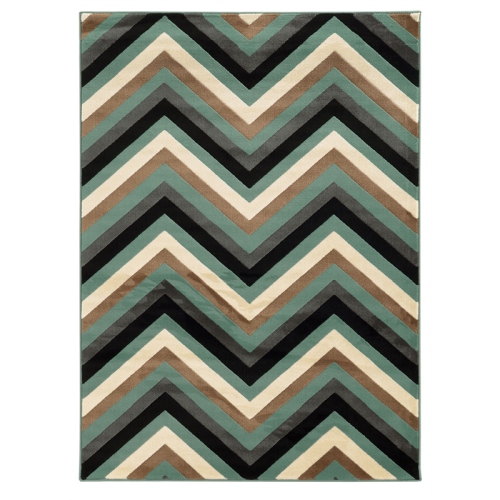 Linon RUGRA1358 5 x 7 ft. Roma Collection Chevron Indoor Area Rug - Turquoise & Grey