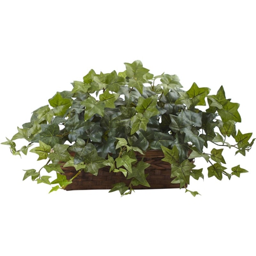 NEARLY NATURAL  Puff Ivy Leaves With Ledge Basket In Green/brown