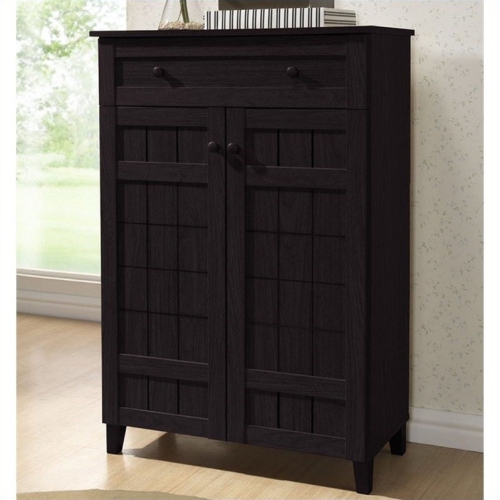 BAXTON STUDIO Wholesale Interiors Fp-1203 Glidden Dark Brown Wood Modern Shoe Cabinet Tall