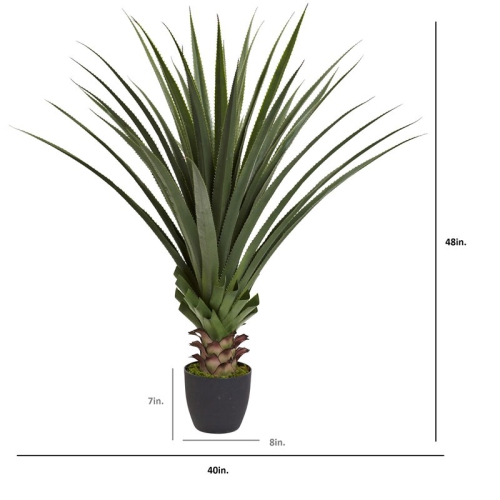 Nearly Natural 48" Spiked Agave Plant with 361 Leaves in Green/Black