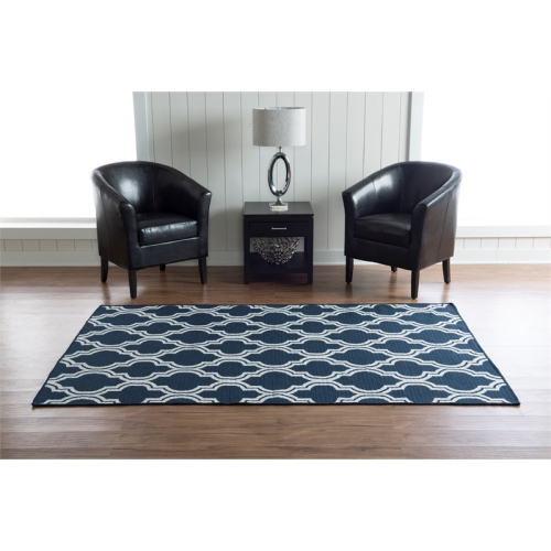 Linon RUG-SA2258 5 x 8 ft. Salonika Quatrefoil Indoor Area Rug - Insignia Blue